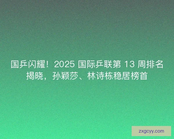 国乒闪耀！2025 国际乒联第 13 周排名揭晓，孙颖莎、林诗栋稳居榜首